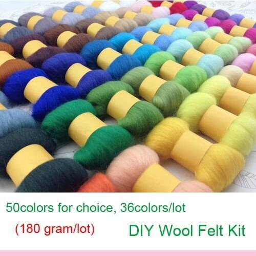 Wool Felt Poke Fun Handmade Diy Kit Material 5g/Colour 50colour For Choice 36colours/lot Free Shipping