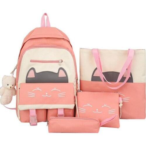 4 Piece Set Cute Girl School Bags Fashion Canvas Woman Backpack Kawaii Primary Student Scoolbag Casual Teen Book Bagpack 2021