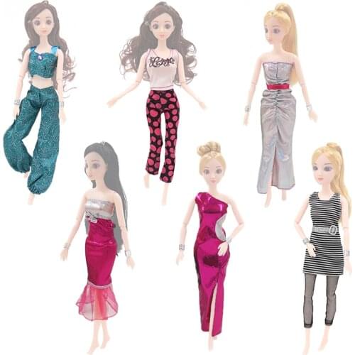 6 Set Fashion Dolls Toys Elegant Dresses Outfits Clothes Blouse Pants Accessories for Barbie Toy Children Girls Birthday Gift