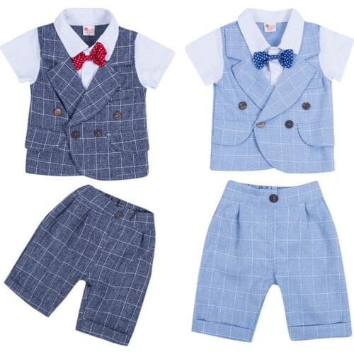 New Toddler Baby Boy Wedding Formal Suit Bowtie Gentleman Tops+Pants Outfit Set 0-4Y