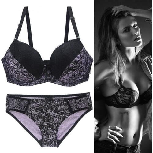 New Top Black Lace Lingerie Set Women Sexy Underwear Set Push-up Bra and Panty Sets 3/4 Cup Deep V Brassiere Lingerie Femme Sexy