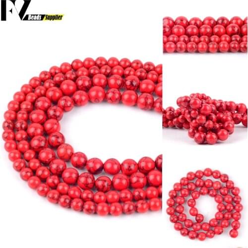 Wholesale 4-12mm Red Turquoise Stone Loose Spacer Round Beads For Jewelry Making DIY Bracelets Necklace Needlework 15"