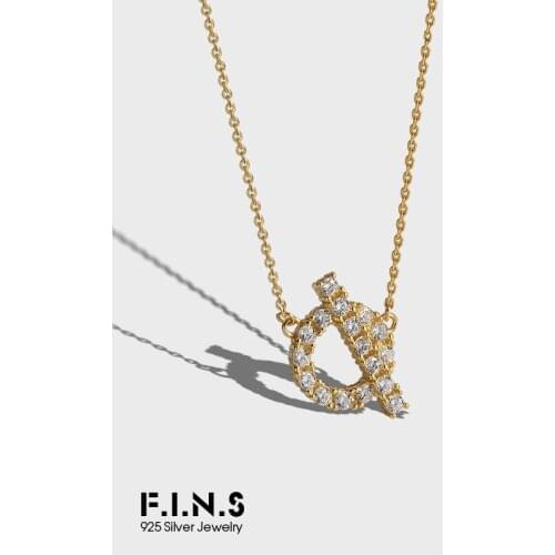F.I.N.S Trendy INS Design OT Buckle Sterling Silver Pendant Necklace S925 Silver Cubic Zirconia Inlaid Slim Clavicle Chain