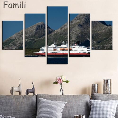 Print Painting Modular Poster Wall Picture 5Pcs/set Norwegian Lake Sunrise Canvas Frame Art For Living Room Home Decor Artwork