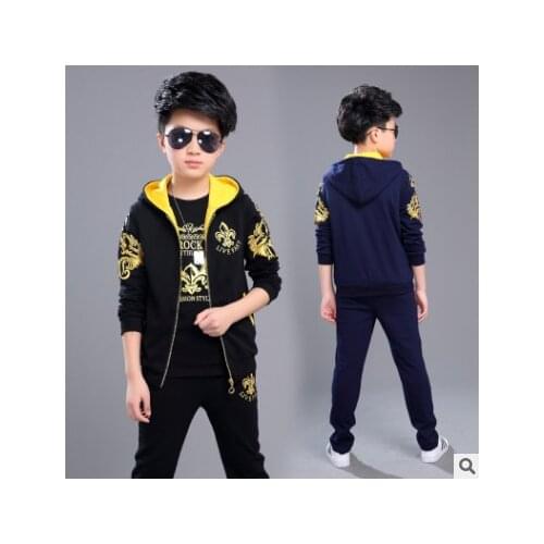 Retail childrens sports suit boys 3-12 years old children big boys three suit uniforms Spring clothes Jacket + Trousers+T-shirt