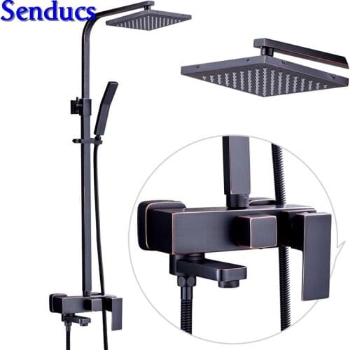 Senducs Black Bronze Shower Set Hot Sale Hot Cold Black Bathroom Shower Faucet for Luxury Quality Black Bronze Shower Set