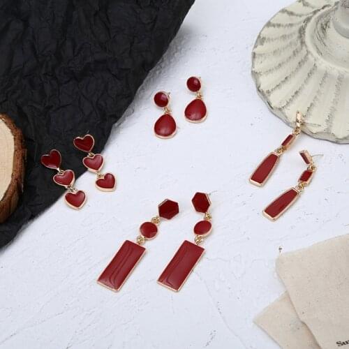 Silver Plated Needle Geometric Love Heart Earrings Elegant Jewelry Red Gold Plated Drop Dangle Earrings