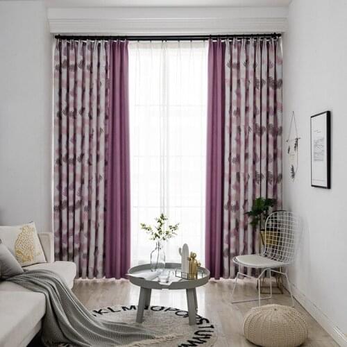 Purple Printed Splicing shading Curtains for Living Room Bedroom Rice Grain Linen Printing Luxury classical decoration Curtains