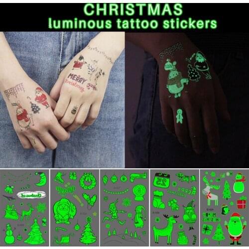 Luminous Fake Tattoo snowman reindeer Christmas Day Flash Taty Tatouage Glowing in Dark Waterproof Temporary Tatoo Sticker kid