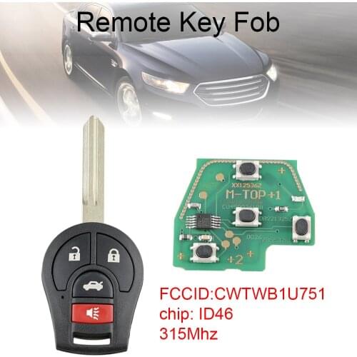 315MHz 4 Buttons Universal Black Smart Remote Car Key with 46 Chip and Uncut Blade CWTWB1U751 Fit for Nissan Rogue 2008 - 2016