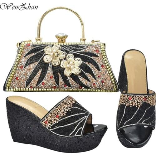 Party Wedding Shoes And Bag Luxury Style Stones Women High Heels Shoes Ladies Sandals With Matching Bags Set 37-42 d15-29