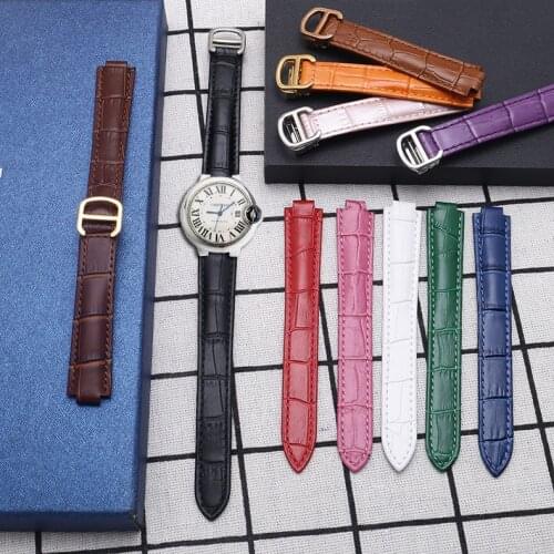 Convex Wrist 14 16 18 20 22mm Watch Accessories Crocodile Leather Pin Buckle Watch Band for Cartier BLUE BALLOON Series Strap