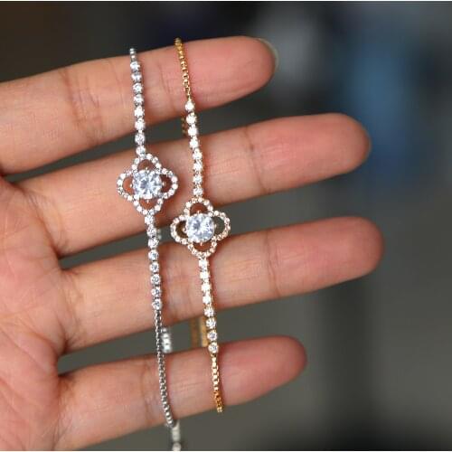 High quality bling sparking girl jewelry adjust sized spring flower charm tennis cz bracelet 2017 fashion wholesale