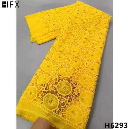 HFX Burnt Orange African Water Cord Lace Fabric Guipure dentelle africain 2021 New Sequin Lace Fabrics For Women Dress F5367