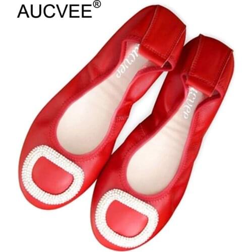Women Flats Genuine Leather Loafers For Women Crystal Buckle Designer Shoes Women Luxury 2021 Lady Shoes Slip-on Ballerinas Red