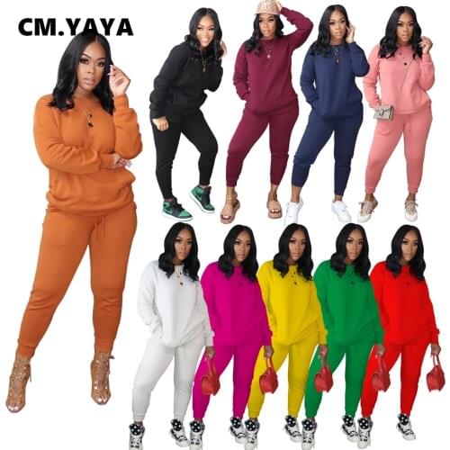 CM.YAYA Activewear Classic Women Set Crewneck Sweatshirt Jogger Pants Matching Set Streetwear Tracksuit Two 2 Piece Set Outfit