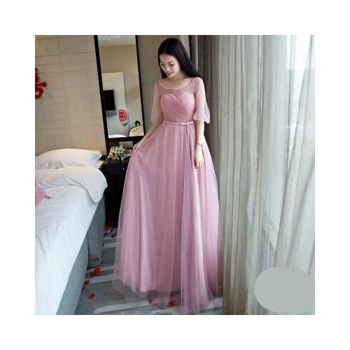 2019 Illusion Half Sleeve Dusty Pink Bridesmaid Dress Floor Length Gray Pink Light Blue Bridesmaid Dresses SW1989
