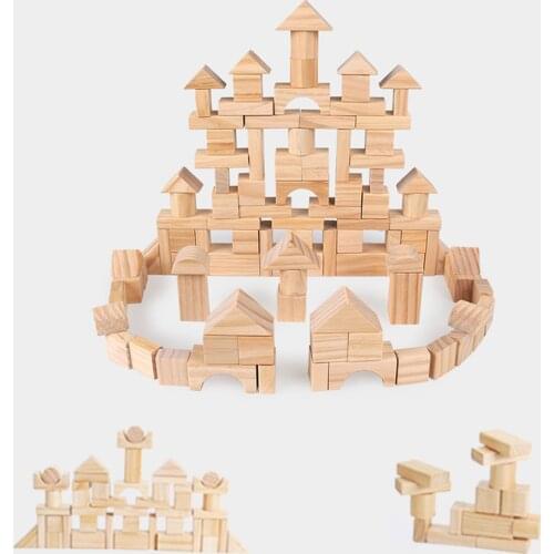 100 Pcs/lot DIY Wooden Building Blocks Set Toys for Children Premium Environmental Wooden Castle Blocks Kit Wood Stacking Cubes