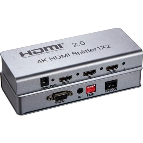 2 Port HDMI Splitter 1x2 HDMI 2.0 Splitter 1 in 2 out Audio Video Converter Support 4K 1080P HDCP2.2 3D IR Extension EDID RS232