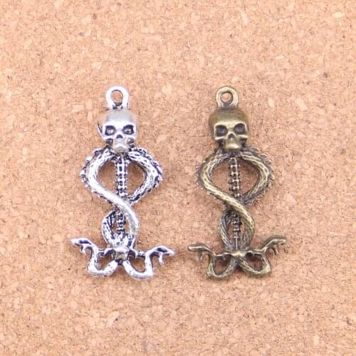 24pcs Charms skull skeleton wand 37x20mm Antique Pendants,Vintage Tibetan Silver Jewelry,DIY for bracelet necklace