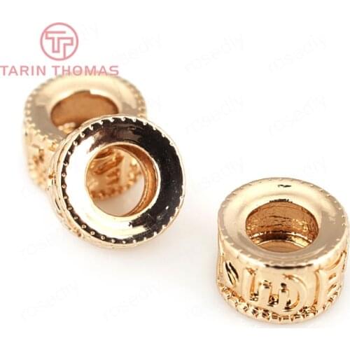 6PCS 8.7x5.4MM 24K Champagne Gold Color Plated Brass Large Hole Spacer Beads Bracelet Beads Jewelry Accessories