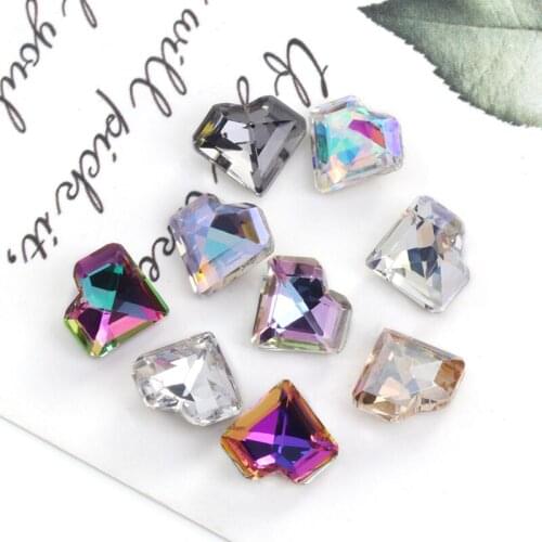 50pcs Heart Shape Nail Art Decorations Rhinestone Pointback Glass Crystal Accessories Colorful Dress Ornaments DIY Gemstone