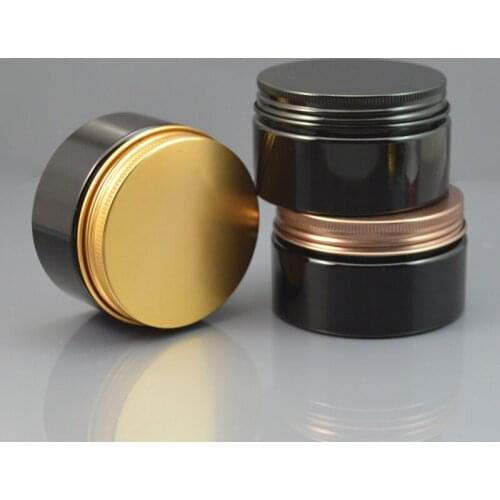 50pc/lot 100ml Black Plastic Cosmetic Jar Lightproof Serum Bottle Aluminum Cap 100g DIY Refillable Hand Cream Case Metal Lid