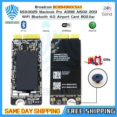 661-8143 653-0029 Wifi Bluetooth Airport Card for Macbook Pro Retina 15" A1398 13" A1502 BCM94360CSAX wifi card 2013