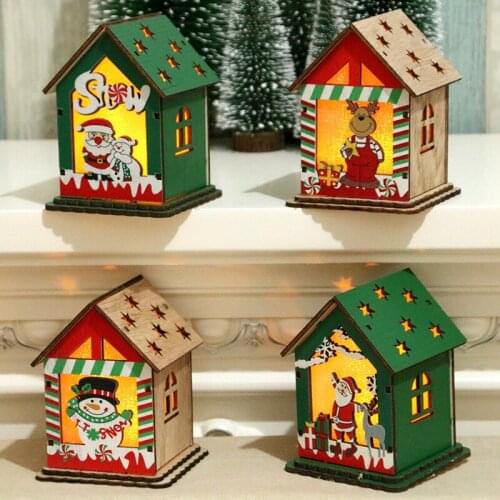 8*8cm LED Light Wood HOUSE Christmas Tree Hanging Ornaments Holiday Decoration christmas decor new year