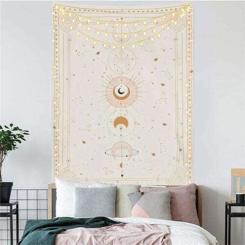 Astrology Trippy Tapestry Wall Hanging Sun Moon Black White Witchcraft Boho Wall Decor Bedroom Mandala Carpet Psychedelic Tapiz