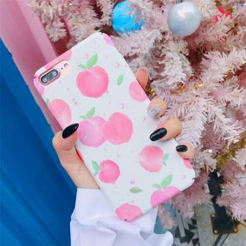 Cute Juicy Peach Phone Case For iPhone 7 8 Cover Kawii Hard PC Funda For iPhone X 6 6s Plus 7 8 Couque Capinha Accessories Cases
