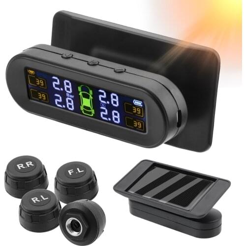 Car Tire Pressure Sensor Wireless Intelligent Solar TPMS Pressure Monitoring System Security Alarm LCD Real-time Digital Display