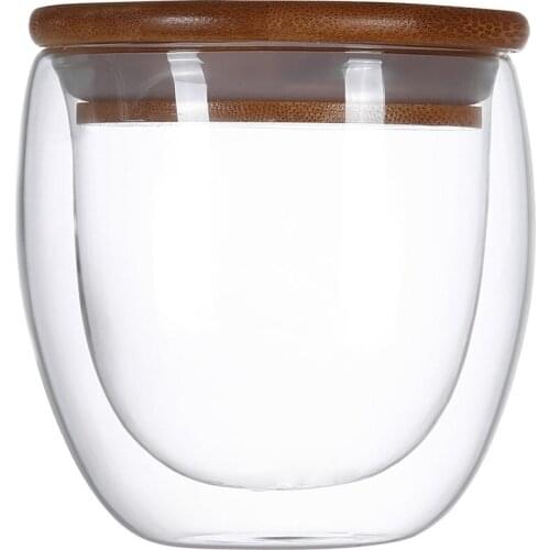 250ml/350ml/450ml Double Layer Wall Clear Glass Tea Cups + Bamboo Lid Set Anti-scalding Glass Coffee Tea Milk Insulation Mugs