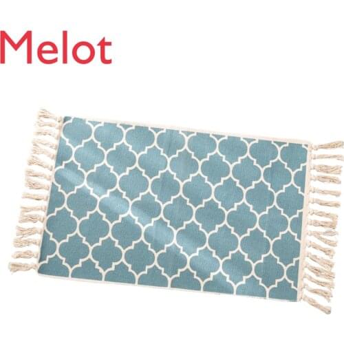 European-Style Retro Cotton and Linen Hand-Woven Carpet Bedroom and Living Room Decoration Tassel Carpet Free shipping