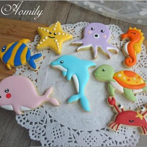 Aomily 8Pcs/Set Ocean Animals Cookies Mold DIY Handmade Biscuit Chocolate Baking Mould Bakeware Fondant Cake Decorating Tools