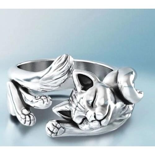 Delicate Cute Fortune Cat Shape Opening Rings for Women Female Wedding Party Finger Ring Fashion Jewelry Gifts for her