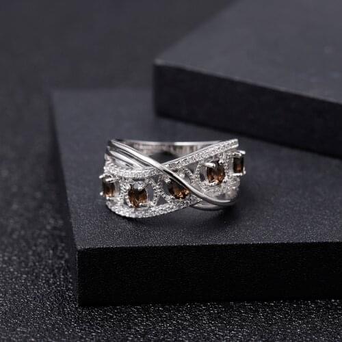 GEMS BALLET 0.84Ct Natural Smoky Quartz Gemstone Rings Jewelry Real 925 Sterling Silver Split Band Ring For Women Anniversary