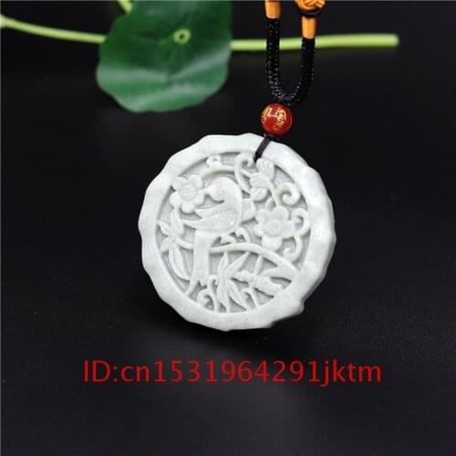 Gifts Charm Birds Necklace Pendant Jewelry Carved Chinese Accessories Flowers Amulet Men Fashion Jade Natural Women White for