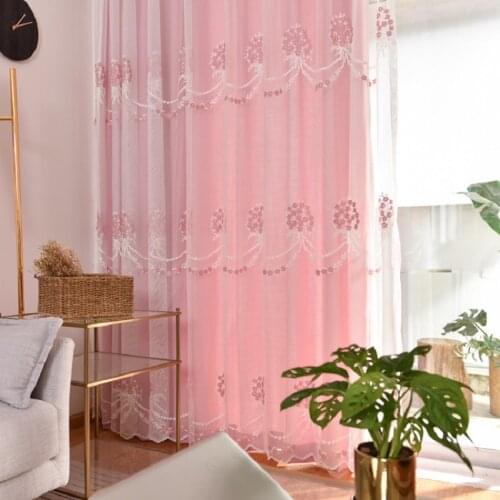 Nordic Simple Modern Bedroom Floor Curtains for Living Dining Room Bedroom Bay Window Embroidery Pink tulle yarn Curtain