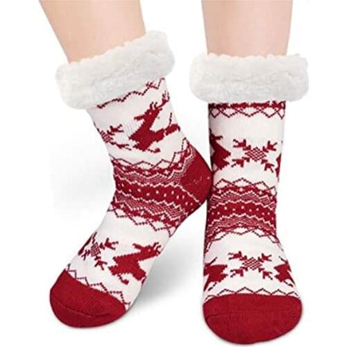 New Autumn Winter Women Socks Room Floor Mid Tube Cute Socks Thermal Warm Print Stripe Casual Non-Slip Home Socks