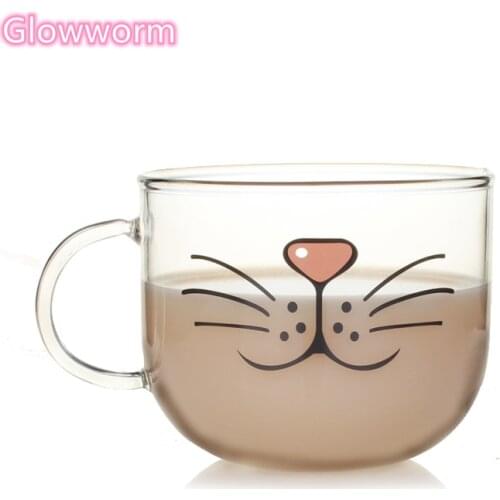 Novelty Glass Cup Cat Face Mugs Coffee Tea Milk Breakfast Mug Creative Gifts 540ml