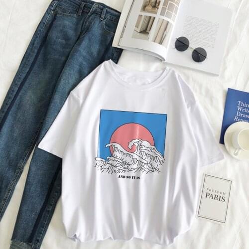 New Fashion T-shirts for Women Harajuku fun Summer Short Sleeve chic Great Wave vintage Women Blusa White casual Tees & Tops