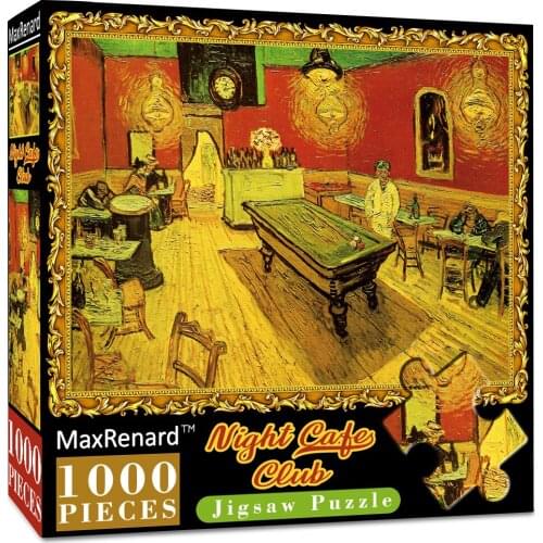 MaxRenard 50*70cm Jigsaw Puzzles 1000 Pieces Paper Assembling Picture Van Gogh Night Cafe Club Art Puzzles Toys for Adults Games