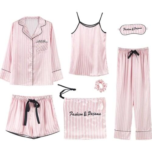 Princess pajamas ladies suspenders shorts long-sleeve long pants silk seven-piece pajamas soft comfortable home service suits