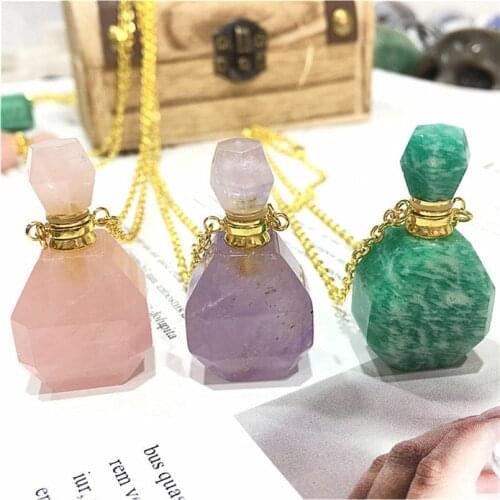 Perfume Bottle Pendant Hand Carved Mixed Materials Crystals Healing Gemstones For Gifts 1 PCS