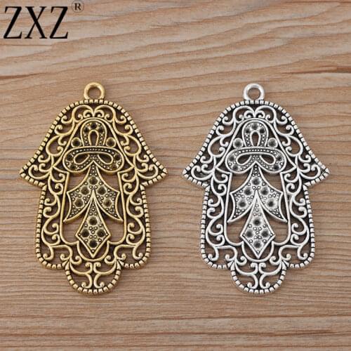 ZXZ 5pcs Gold Tone Large Hamsa Hand Charms Pendants for Necklace Jewelry Making Findings 65x45mm
