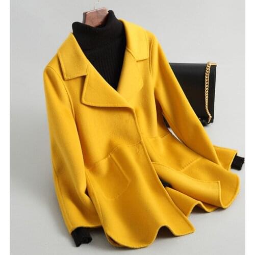 Casual Fashion Wool Coat Female Autumn Spring Coats Gray Yellow Double-side Wool Jacket Women Outwear Abrigo Mujer