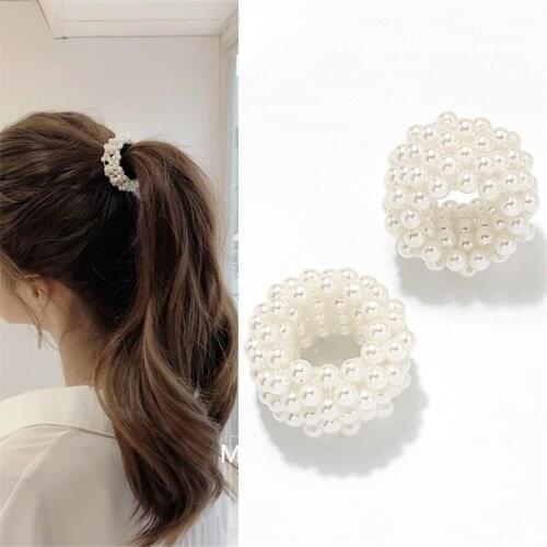 Women Hair Ties Hair Accessories Pearls Crystal Hair Band Ponytail Holder for Girls Elastic Rubber Rope Rings Headdress Headwear