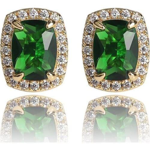 Hip Hop Iced out Colorful Rhinestone Square Kite Stud Earrings Jewelry Gift For Him