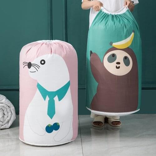 Cartoon Bear Collapsible Storage Bag Beam Port Transparent Organizer Clothes Blanket Baby Toy Basket Container Quilt Travel Bags